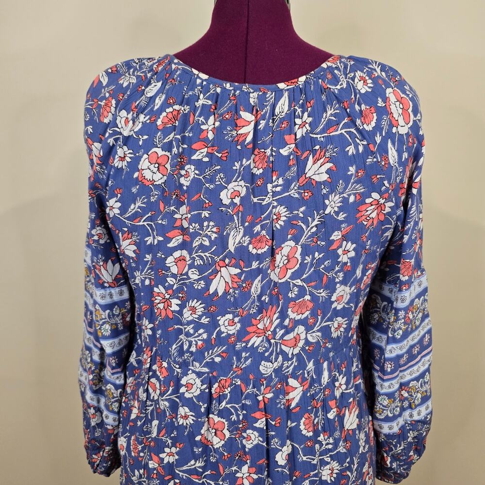 Women's Old Navy Blue Floral Knee Length 3/4 Sleeve Boho Dress | Size Medium - Picture 7 of 11